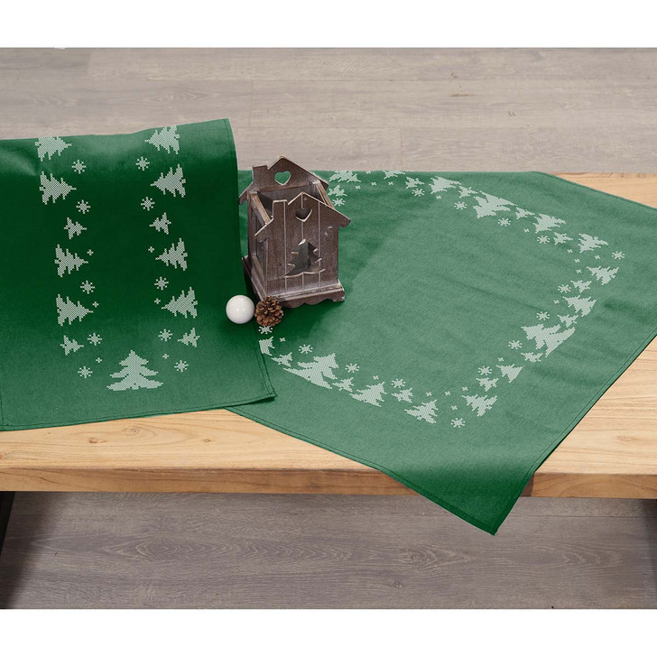 Village Linens Pine Trees Table Topper & Runner Stamped Cross-Stitch Kit