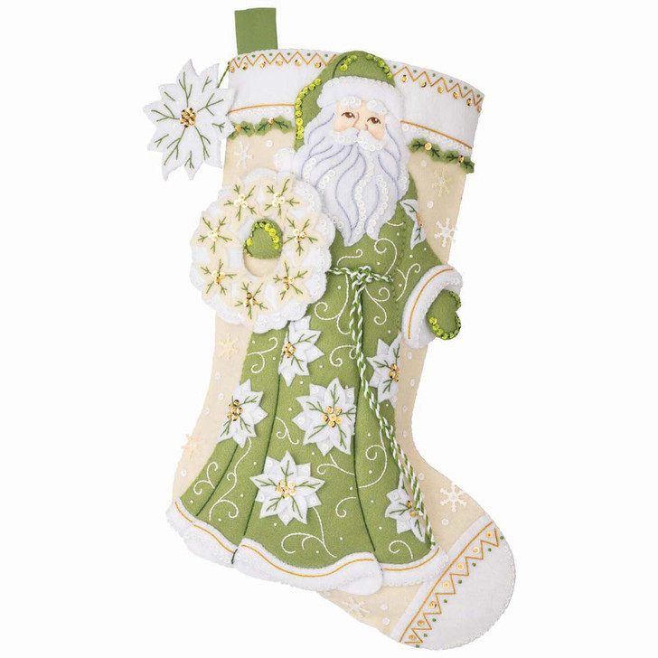 Bucilla White Poinsettia Santa Stocking Kit