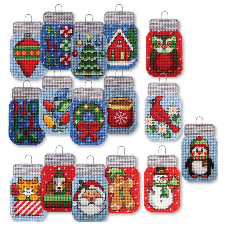 Herrschners Christmas Icon & Christmas Friends Mason Jars Set Plastic Canvas