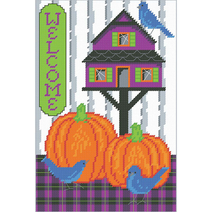 Herrschners Spooky Visit Porch Flag - October Plastic Canvas