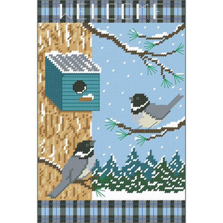 Herrschners Winter Chickadees Porch Flag - January Plastic Canvas Kit