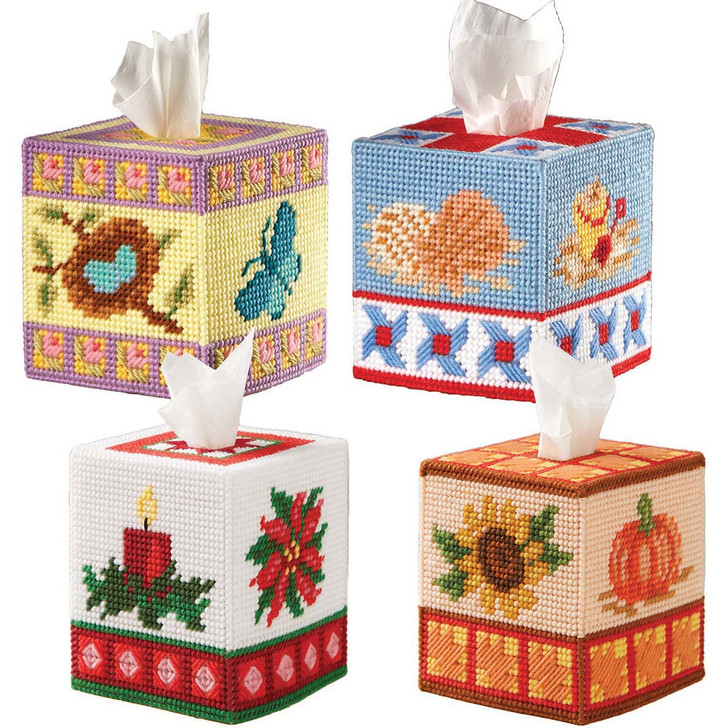 Herrschners Seasonal Welcome Tissue Box, Set of 4 Plastic Canvas