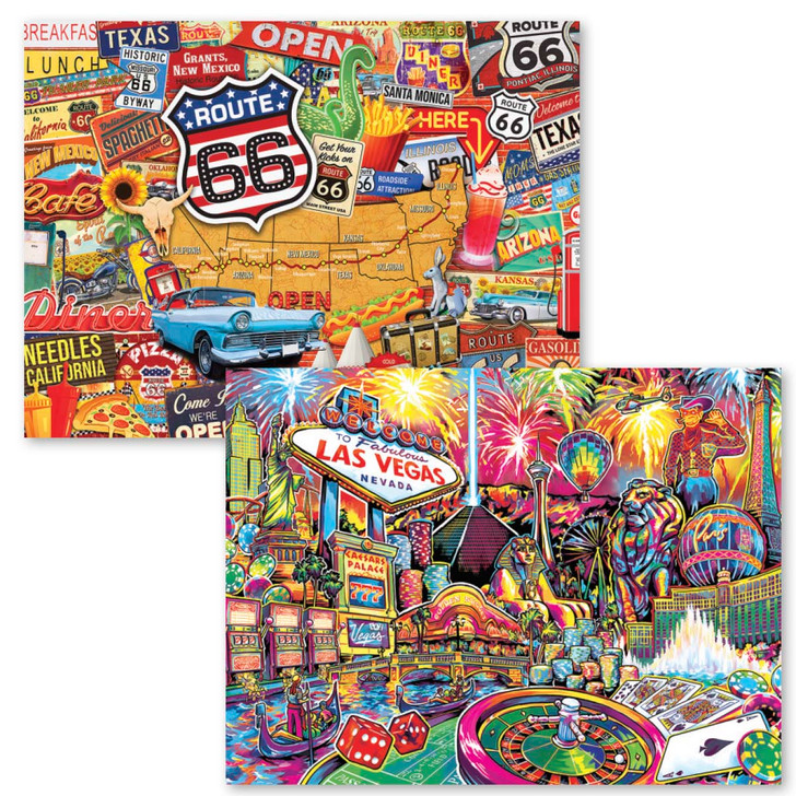 Masterpieces Puzzle Co Greetings From-Route 66 & Las Vegas, Set of 2 Jigsaw Puzzle