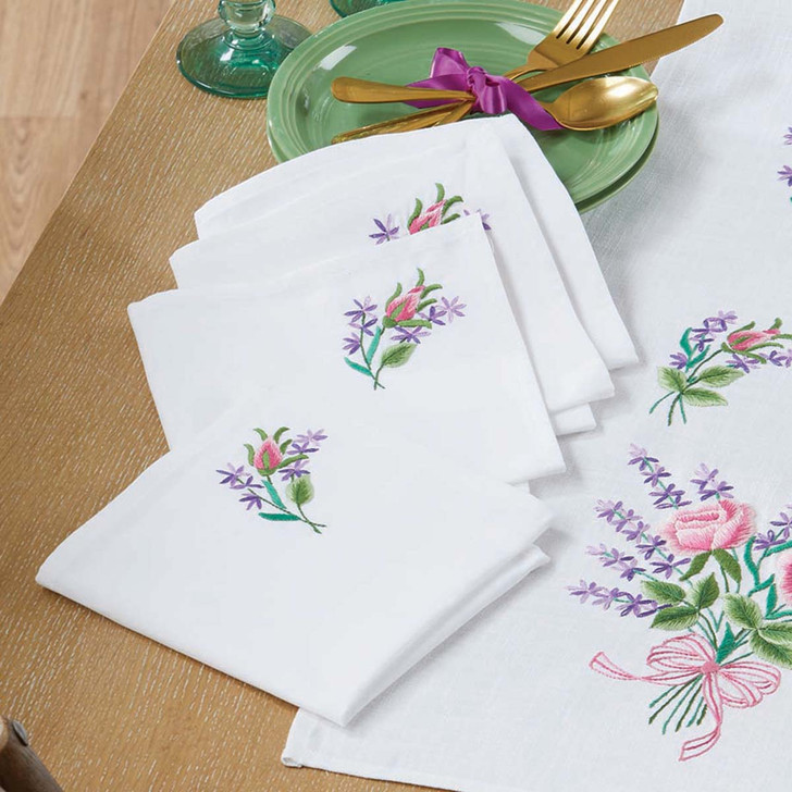 Nob Hill Roses & Lavender Napkins Stamped Embroidery