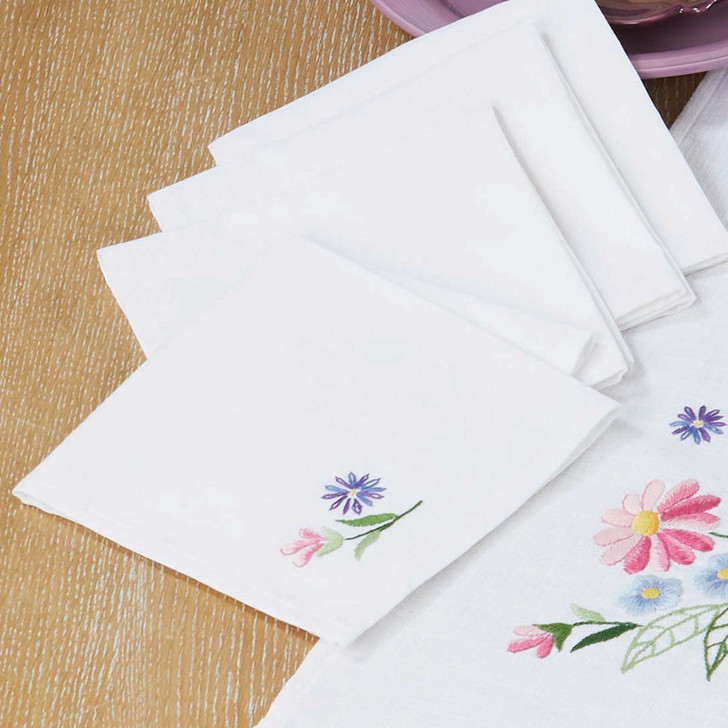 Village Linens Gerberas Napkin Stamped Embroidery