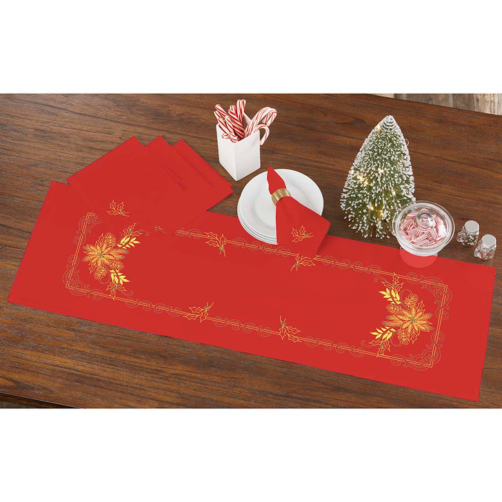 Herrschners Golden Blooms Table Runner & Napkins Stamped Embroidery