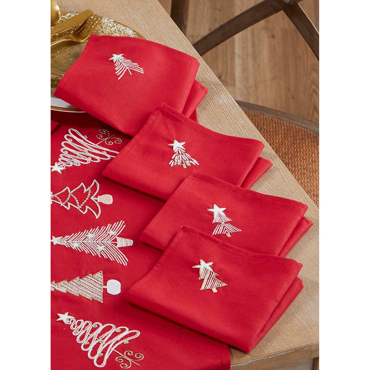 Craftways Golden Christmas Trees Napkins Stamped Embroidery Kit