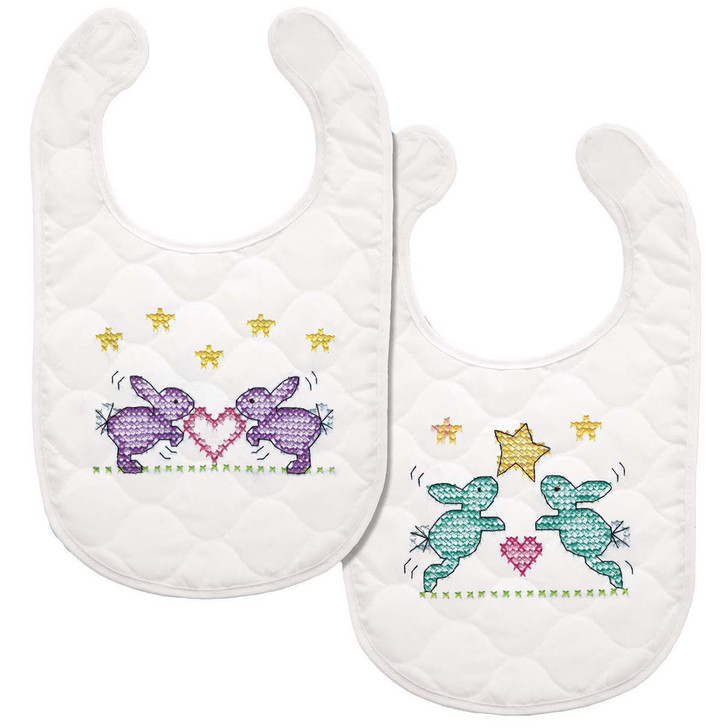 Design Works Bunny Baby Bibs Stamped Cross-Stitch Kit