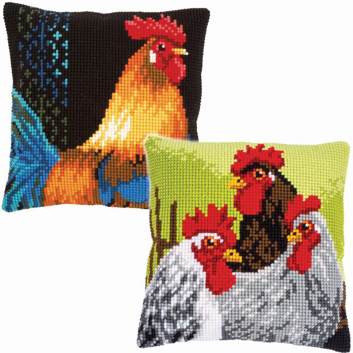 Vervaco Rooster & Rooster Trio, Set of 2 Needlepoint Kit
