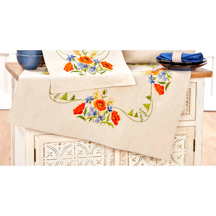 Craftways Summertime Flowers Table Topper Stamped Embroidery Kit