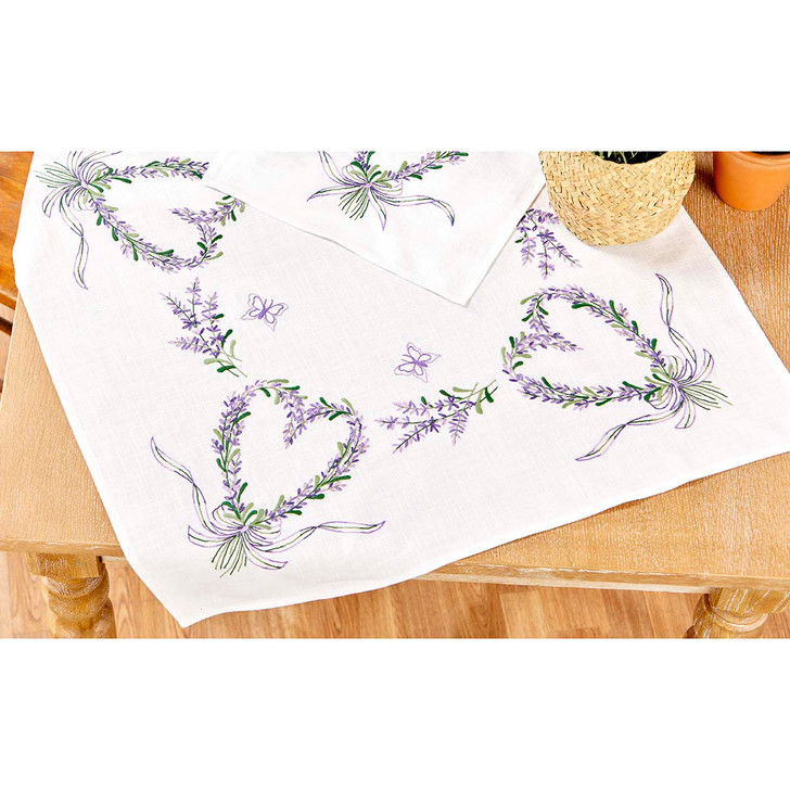 Nob Hill Lavender Heart Table Topper Stamped Embroidery Kit