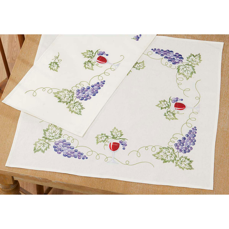 Craftways Wine Glass Table Topper Stamped Embroidery Kit