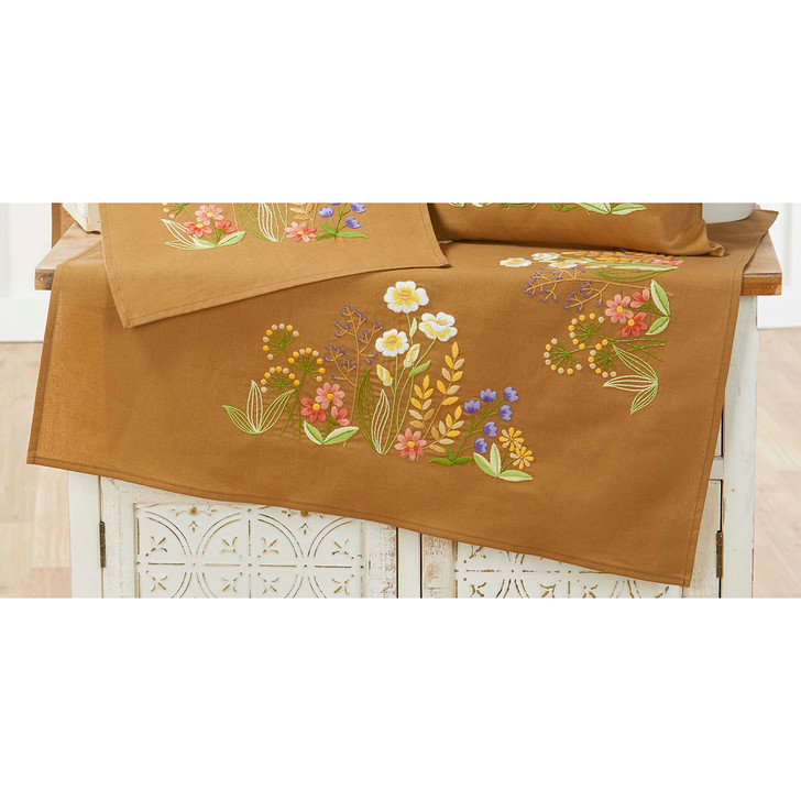 Craftways Meadow Flowers II Table Topper Stamped Embroidery Kit