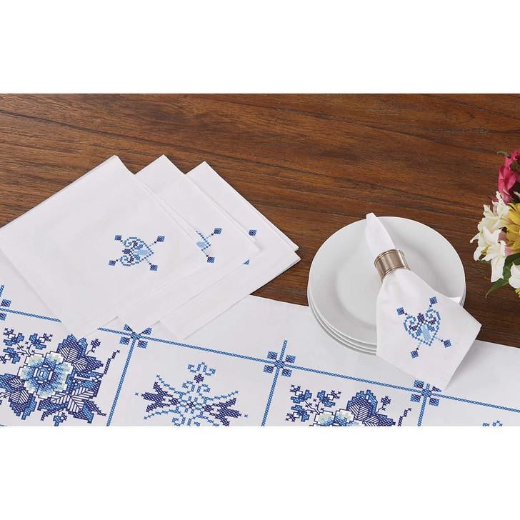 Herrschners Porcelain Garden Napkins Stamped Cross-Stitch