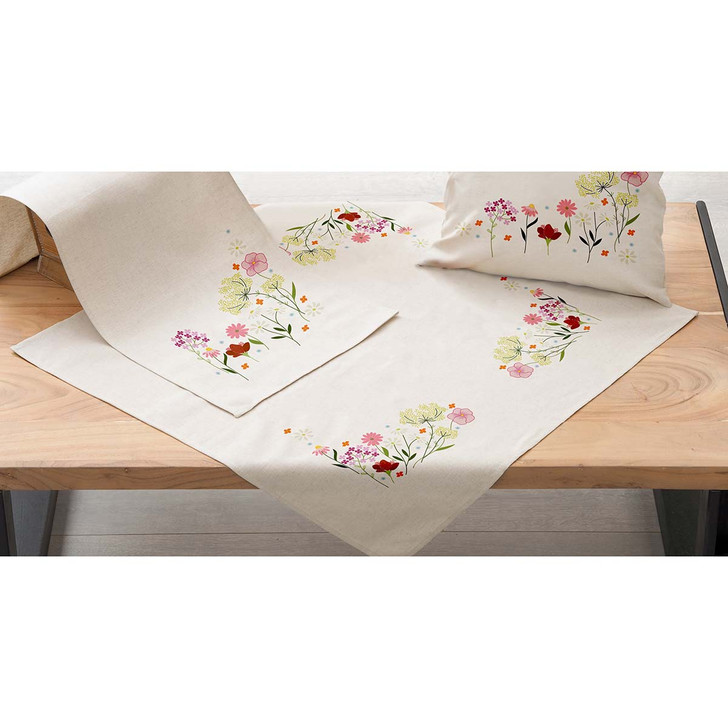 Craftways Blush Blossoms Table Topper Stamped Embroidery Kit