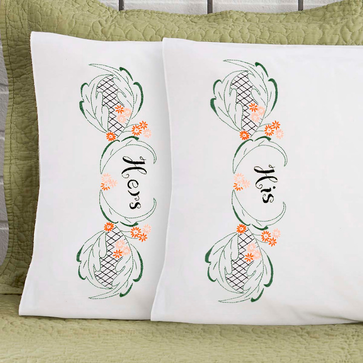 Herrschners His & Hers Pillowcase Pair SE Stamped Cross-Stitch