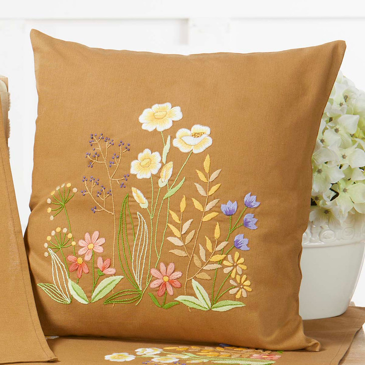 Craftways Meadow Flowers II Pillow Cover Stamped Embroidery Kit