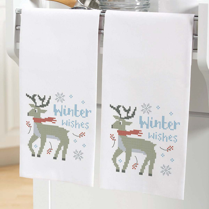 Herrschners Winter Wishes Towel Pair Stamped Cross-Stitch