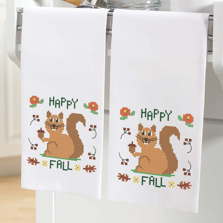 Herrschners Happy Fall Towel Pair Stamped Cross-Stitch