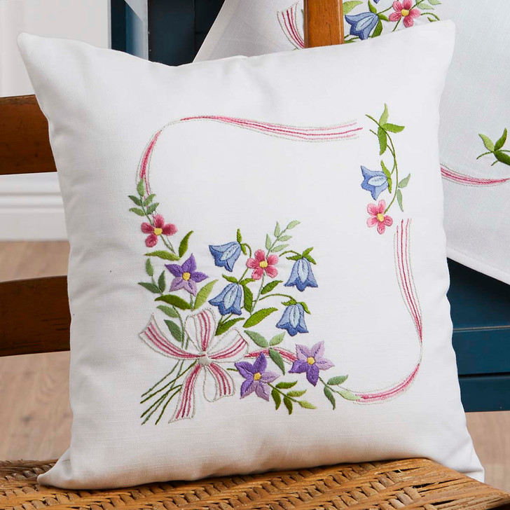 Craftways Bellflower Spray Pillow Cover Stamped Embroidery Kit