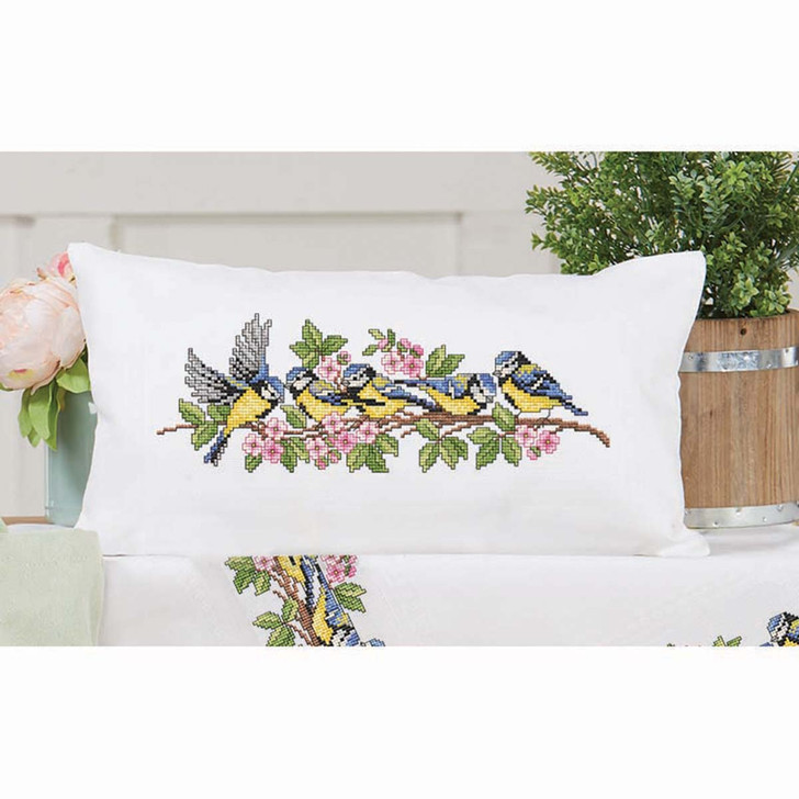 Craftways Blue Finches Pillow Cover Counted Cross-Stitch Kit