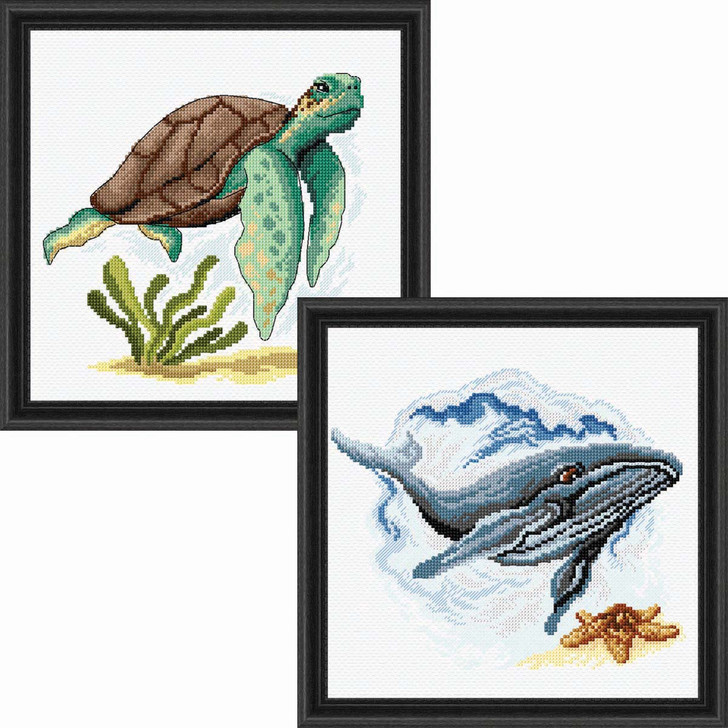 Orchidea Turtle & Whale Watercolor Style, Set of 2 Counted Cross-Stitch Kit