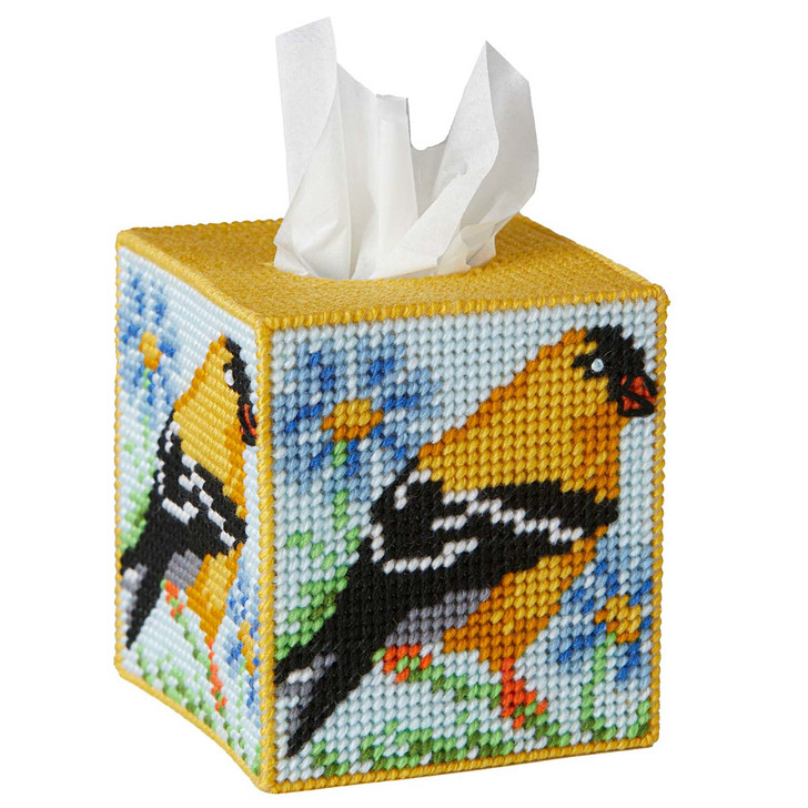 Herrschners Floral Finch Tissue Box Plastic Canvas Kit