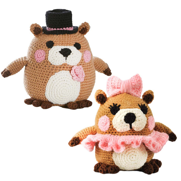 Herrschners Mr. & Mrs Stash the Groundhogs Crochet Kit