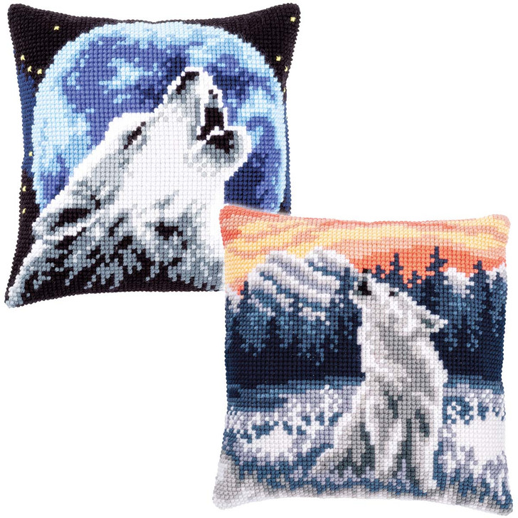 Vervaco Wolf in Winter & Wolf Pillow, Set of 2 Needlepoint Kit