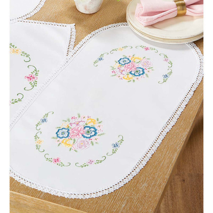 Herrschners Heirloom Posies Table Runner Stamped Embroidery Kit