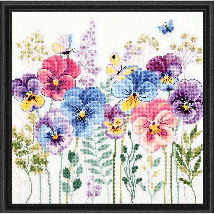 Vervaco Pansies & Grasses Kit & Frame Counted Cross-Stitch