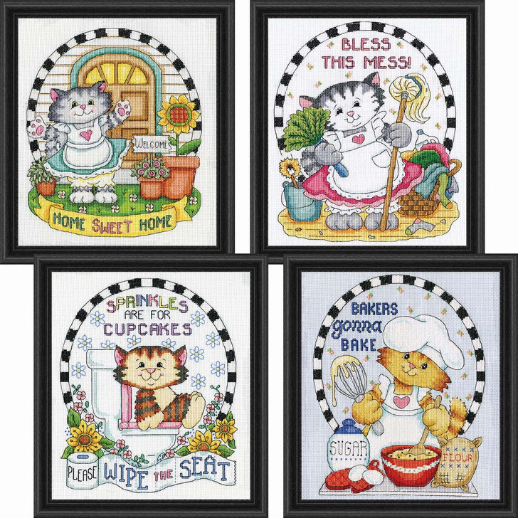 Design Works Cat Humor, Set of 4 Counted Cross-Stitch Kit