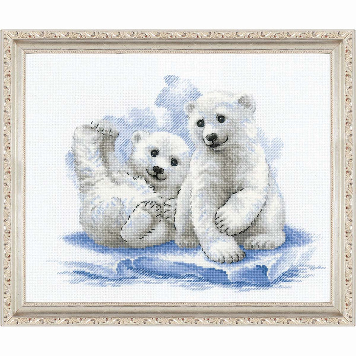 RIOLIS Bear Cubs on Ice Kit & Frame Counted Cross-Stitch Kit