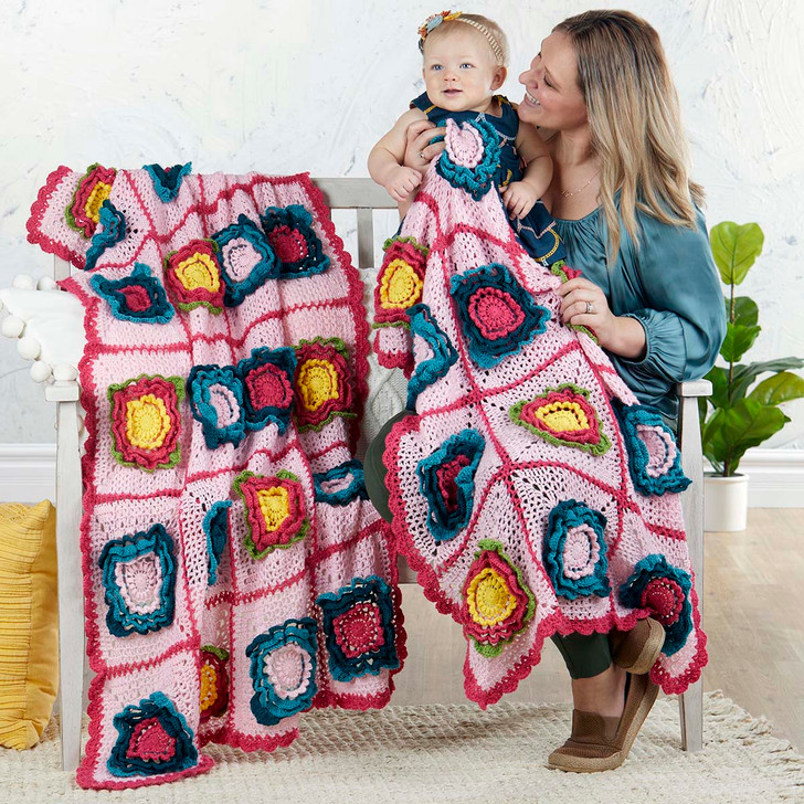 Herrschners Mommy & Me Petal Patchwork Blankets Crochet Yarn Kit