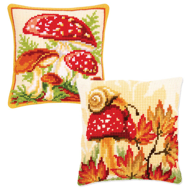 Vervaco Set/2 Mushroom Pillow Covers Needlepoint Kit