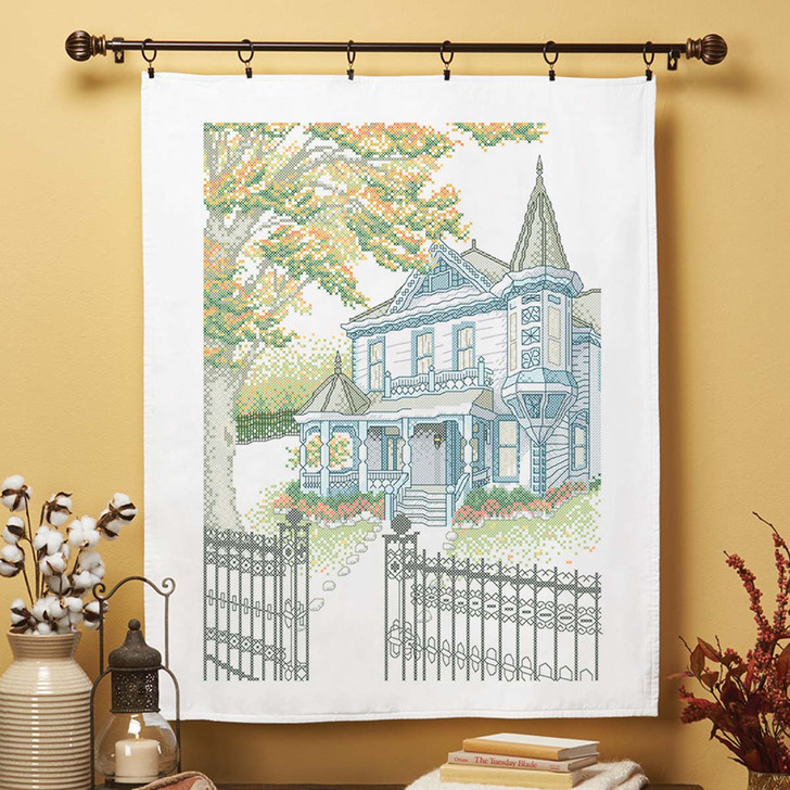 Herrschners Victorian in the Fall Lap Quilt Top Stamped Cross-Stitch