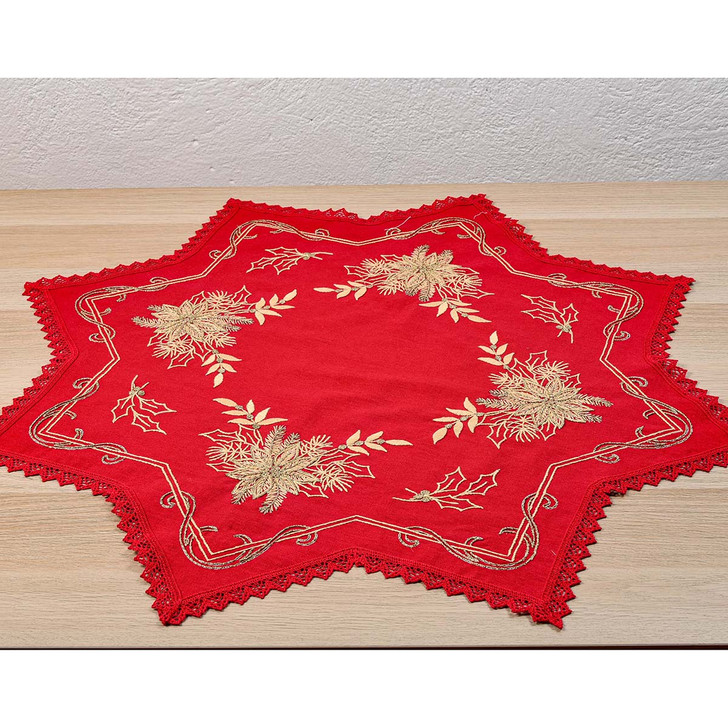 Herrschners Golden Poinsettia Table Topper I Stamped Embroidery Kit