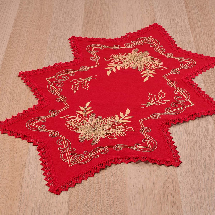 Herrschners Golden Poinsettia Table Runner Stamped Embroidery Kit