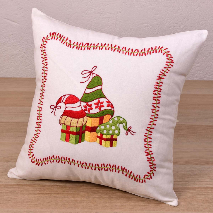 Herrschners Gnome Present Boxes Pillow Stamped Embroidery Kit