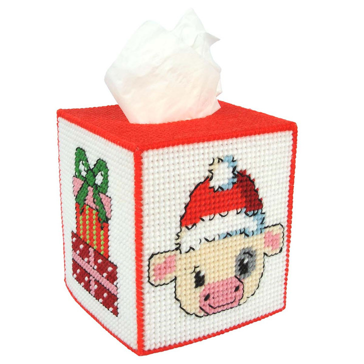 Herrschners Christmas Cow Tissue Box Plastic Canvas Kit