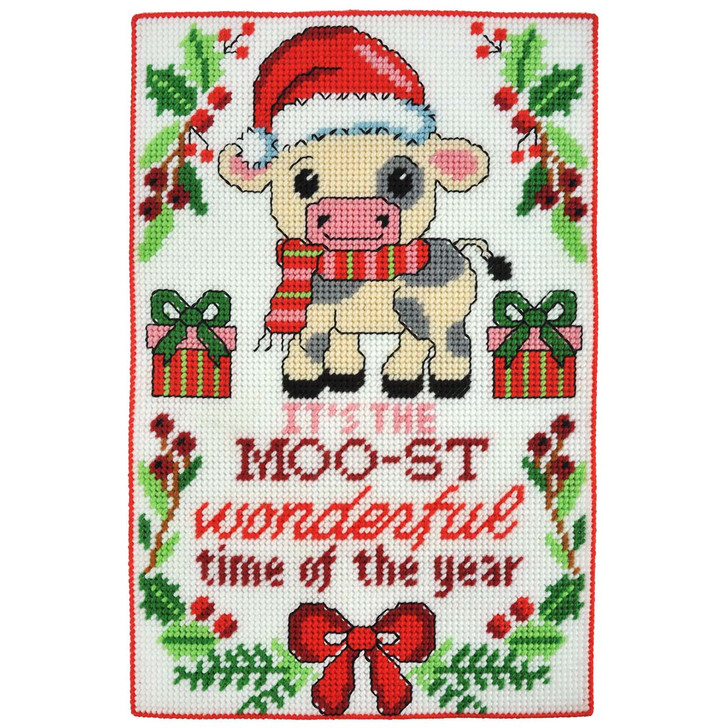 Herrschners Christmas Cow Wall Hanging Plastic Canvas Kit