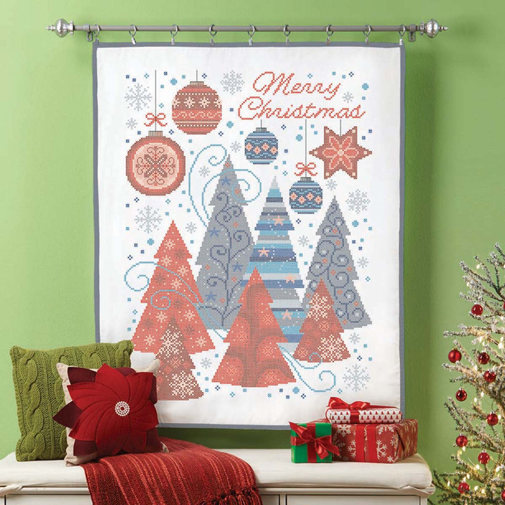 Herrschners Vintage Christmas Lap Quilt Top Stamped Cross-Stitch Kit