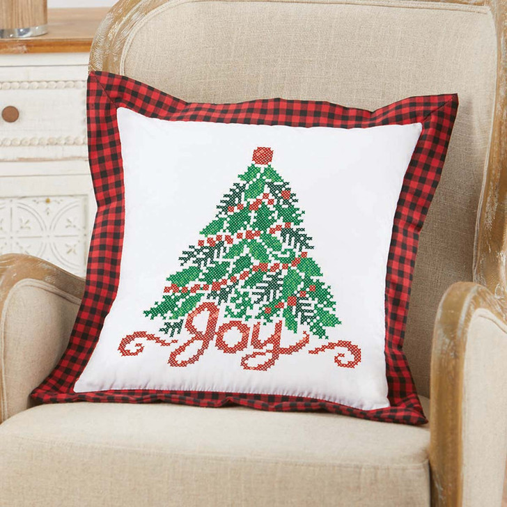 Herrschners Christmas Joy Pillow Cover Stamped Cross-Stitch Kit