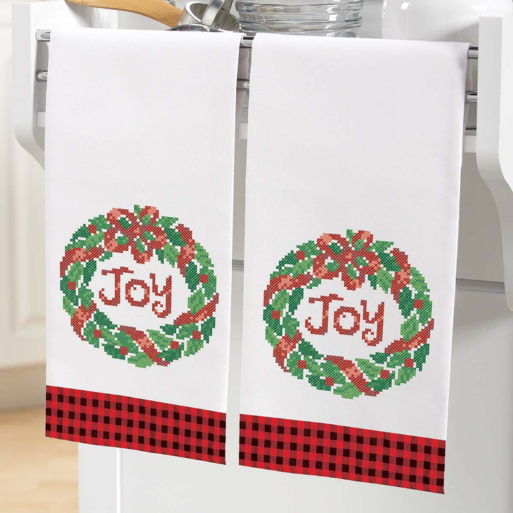 Herrschners Yuletide Joy Towel Pair Stamped Cross-Stitch