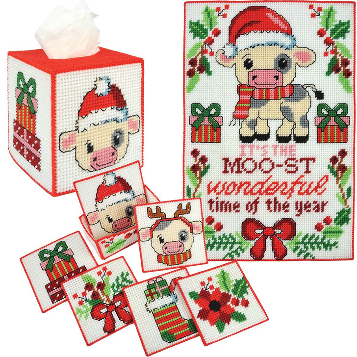 Herrschners Christmas Cow Ensemble, Set of 3 Plastic Canvas Kit