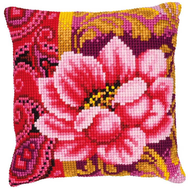 Vervaco Pink Bloom Cushion Needlepoint Kit