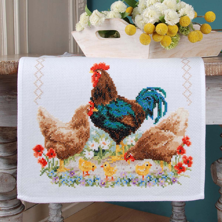 Vervaco Rooster & Chicken Table Runner Counted Cross-Stitch Kit