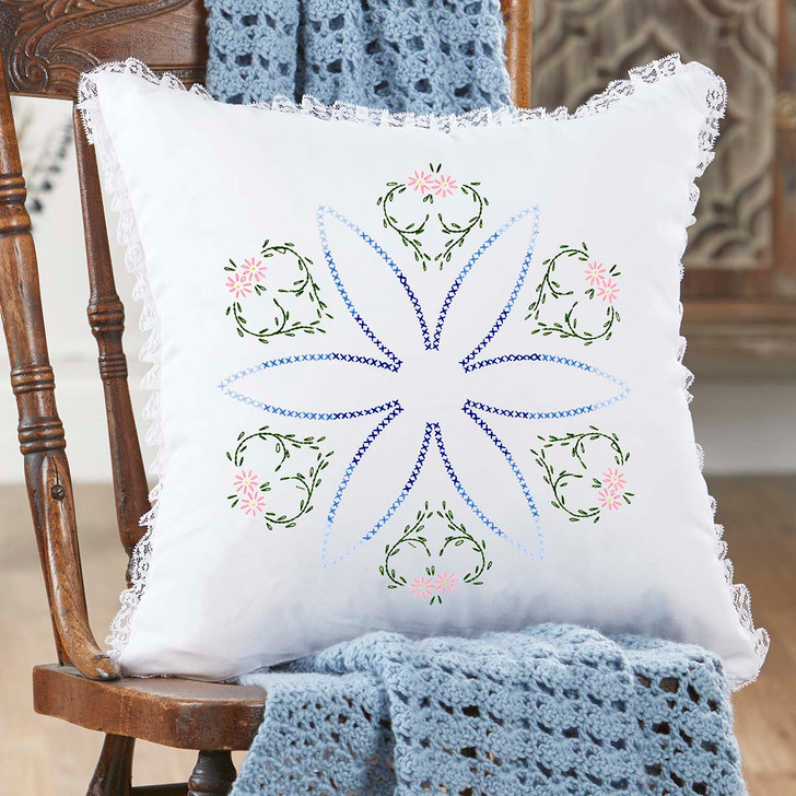Herrschners Evangeline Pillow Cover Stamped Embroidery