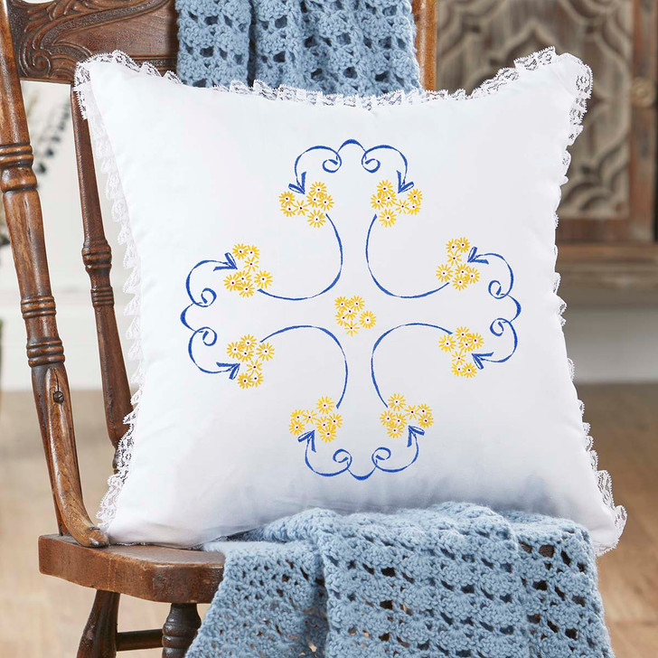 Herrschners Augusta Lace Pillow Cover Stamped Embroidery