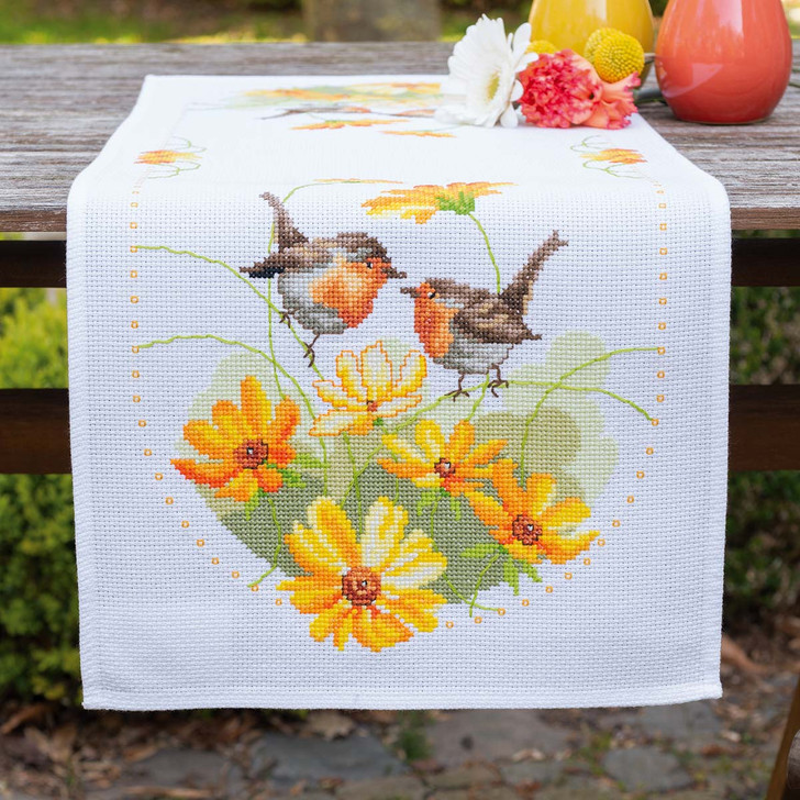 Vervaco Robins & Flowers Table Runner Counted Cross-Stitch Kit